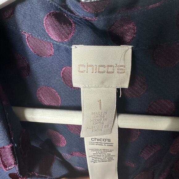 Chico's Women's Purple Metallic Luxe-Dot Print Button Front Sheer Shirt 1/Medium - Picture 5 of 8